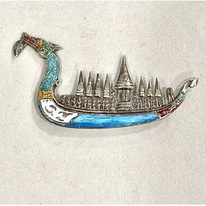 Vintage SIAM Sterling Silver Enamel Dragon Boat Pin/Brooch